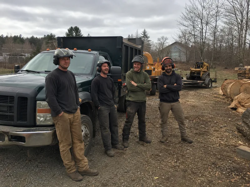 Tacoma tree service crew with green F-450 chipper truck